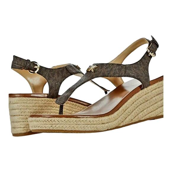 MICHAEL KORS LaneyEspadrille Thongs MKSignature Jute WedgeSlingbacks Sandals - Picture 3 of 10